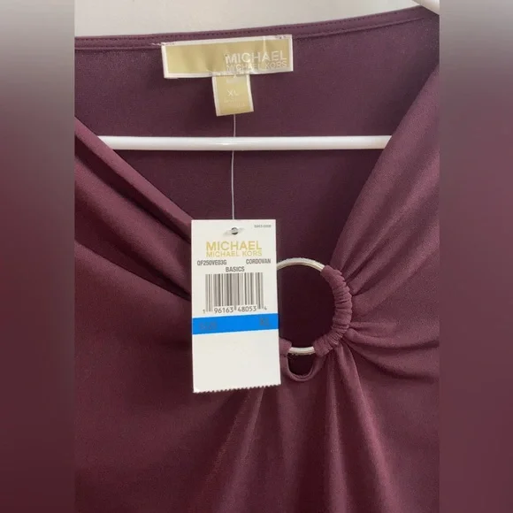 Michael Kors Burgundy Blouse XL NWT – Long Sleeve V-Neck with Silver Accent - Picture 3 of 9